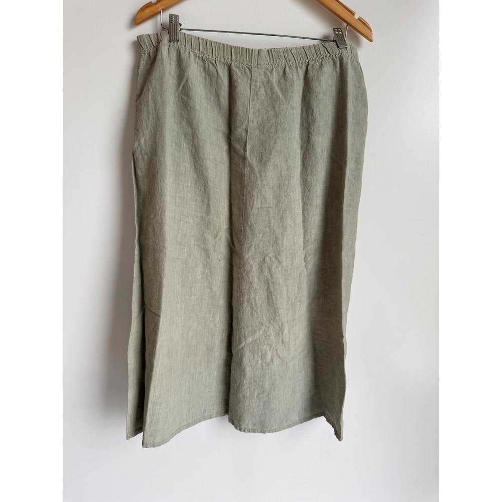 Vintage CP Shades Sage Green 100% Linen A-Line Midi Skirt Boho Minimalist Medium